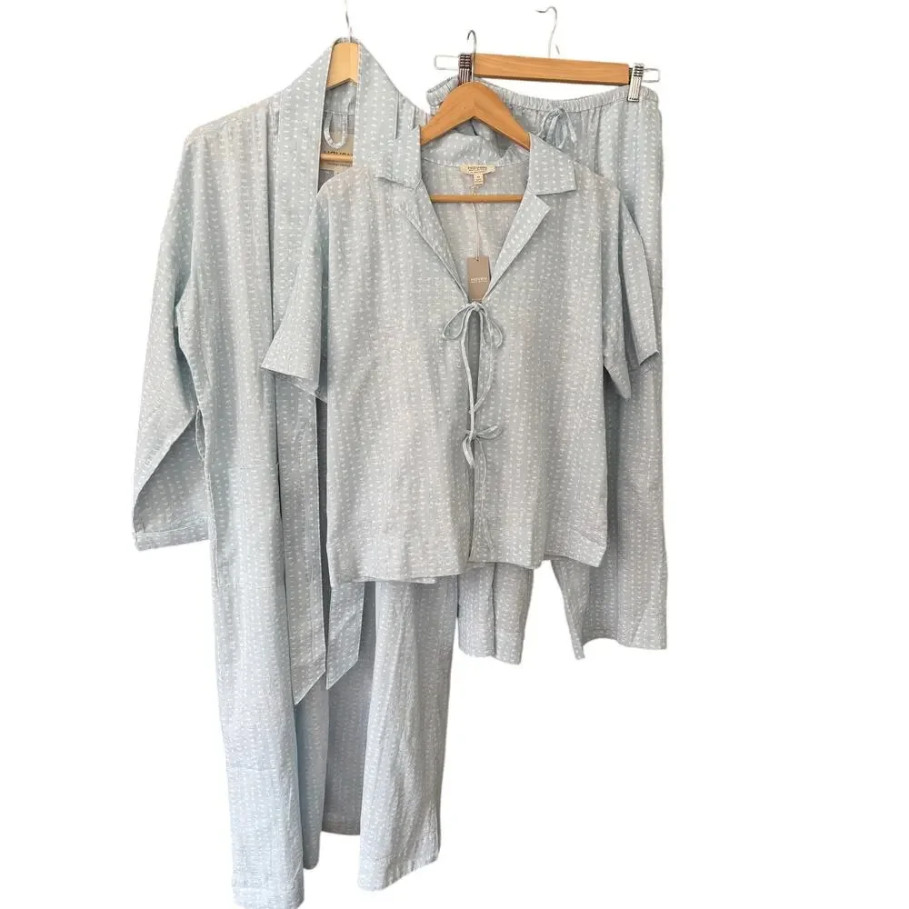 NWT Haven Well Within Cotton Linen Faded Dot Pajama Set Medium Saltwater Blue
